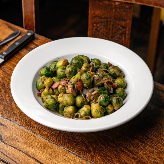 Maple-glazed Sprouts with Vegan Pancetta (Ve)